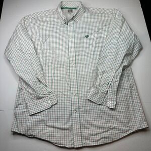 Cinch Mens Shirt Large Long Sleeve Check Cotton Button Down Western White Green